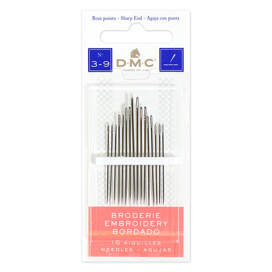 DMC Embroidery Needles, Sizes 3–9, Nickel-Plated Steel, 16 Count