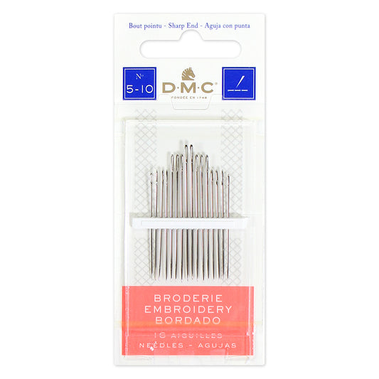 DMC Embroidery Needles, Sizes 5–10, Nickel-Plated Steel, 16 Count