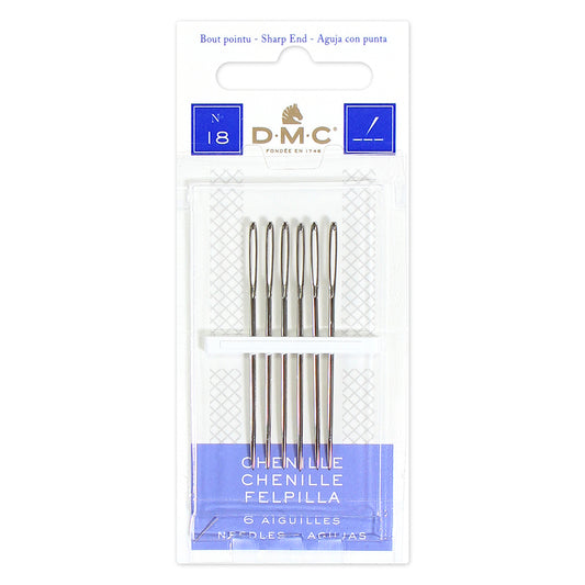 DMC Chenille Needles Sharp Point Size 18 Nickel-Plated Steel 6 Pack