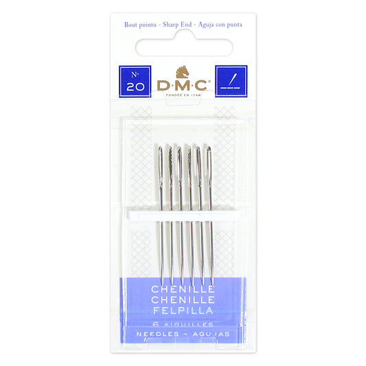 DMC Chenille Needles Sharp Point Size 20 Nickel-Plated Steel 6 Pack