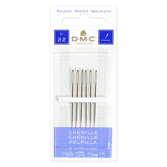 DMC Chenille Needles Sharp Point Size 22 Nickel-Plated Steel 6 Pack