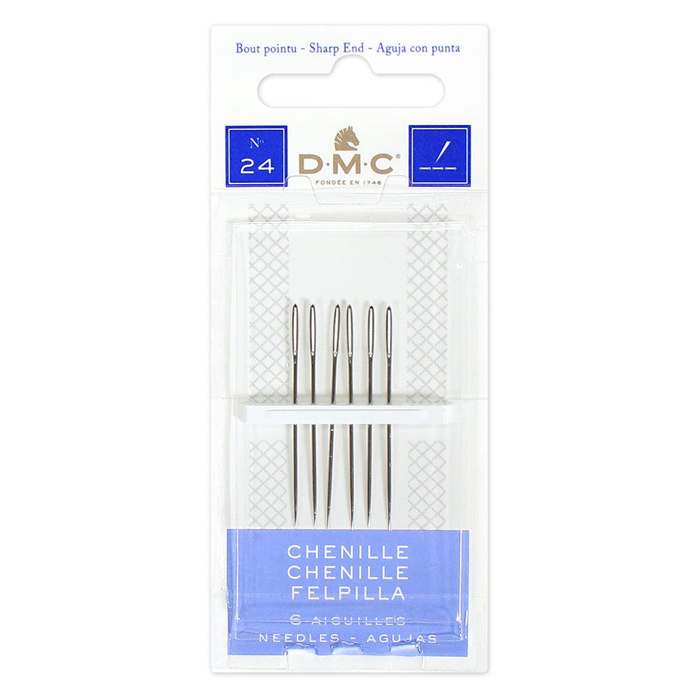 DMC Chenille Needles Sharp Point Size 24 Nickel-Plated Steel 6 Pack