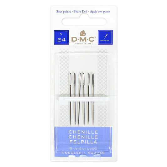 DMC Chenille Needles Sharp Point Size 24 Nickel-Plated Steel 6 Pack