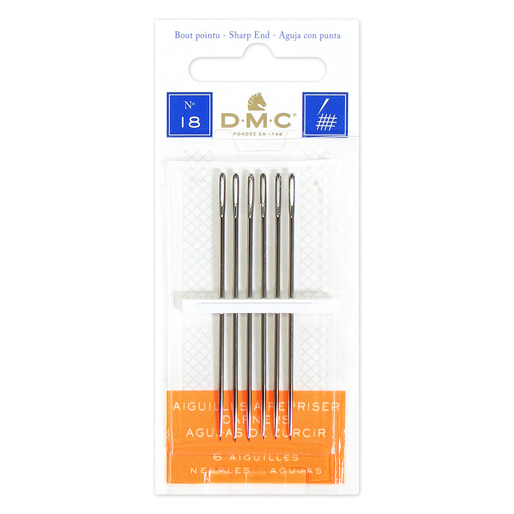 DMC Darning Needles Long Sharp Point Sizes 18 Nickel-Plated Steel 6 Pack