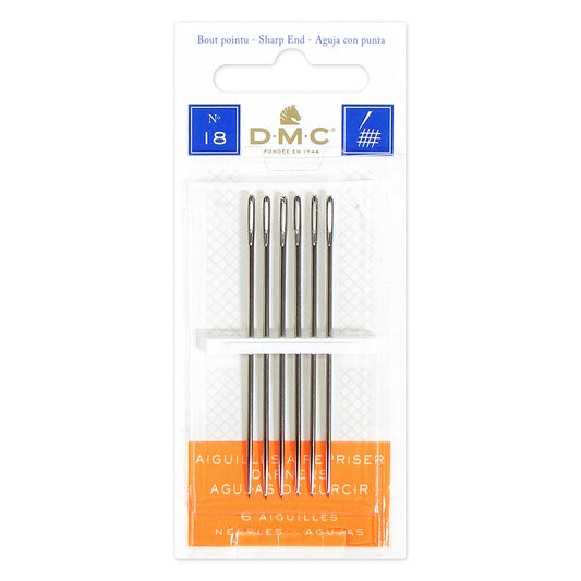 DMC Darning Needles Long Sharp Point Sizes 18 Nickel-Plated Steel 6 Pack