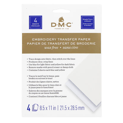 DMC Transfer Paper Wax-Free 8 x 11 In Yellow/Blue 4 Sheets