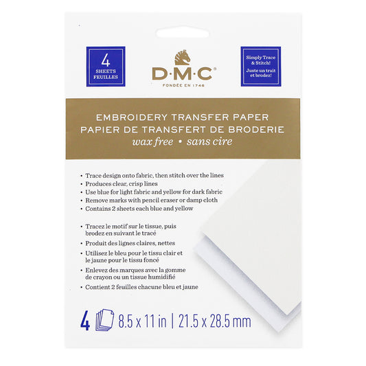 DMC Transfer Paper Wax-Free 8 x 11 In Yellow/Blue 4 Sheets