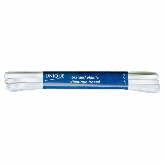 UNIQUE Braided Elastic – 3mm × 3.7m (1/8" × 4.05 yd) – White