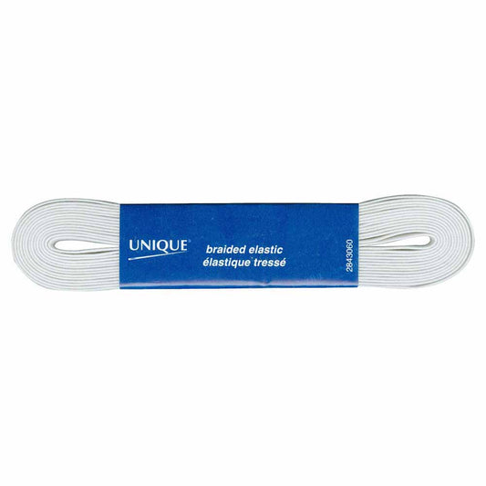 UNIQUE Braided Elastic – 6mm × 3.4m (1/4" × 3.72 yd) – White