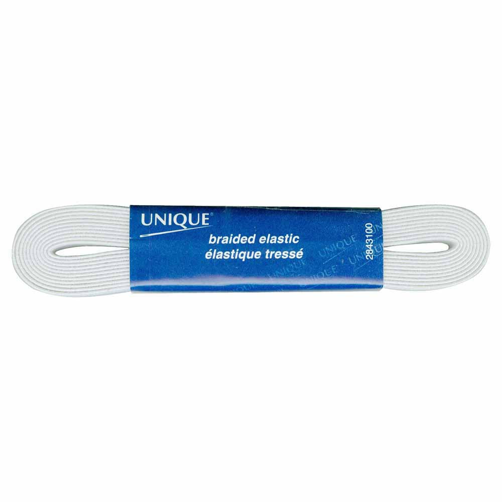 UNIQUE Braided Elastic – 10mm × 2.4m (3/8" × 2.62 yd) – White