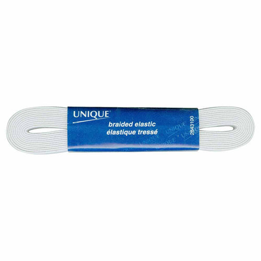 UNIQUE Braided Elastic – 10mm × 2.4m (3/8" × 2.62 yd) – White