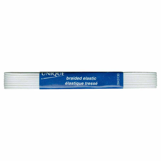UNIQUE Braided Elastic – 13mm × 1.8m (1/2" × 1.97 yd) – White