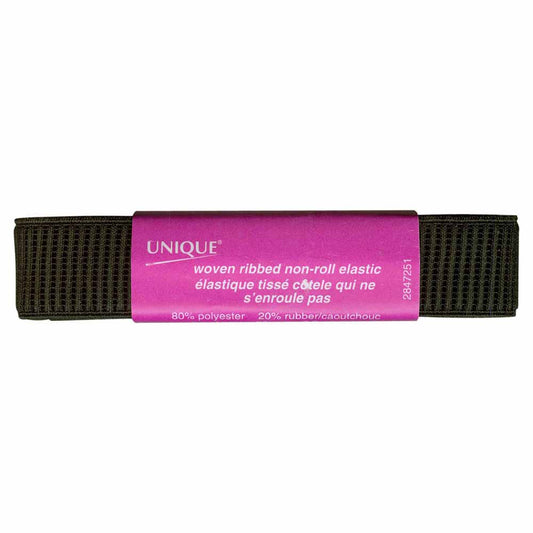 UNIQUE Woven Ribbed Elastic – 25mm x 0.9m – Black