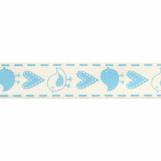 ELAN Cotton Trim 15mm x 5m - Blue Hearts & Birds