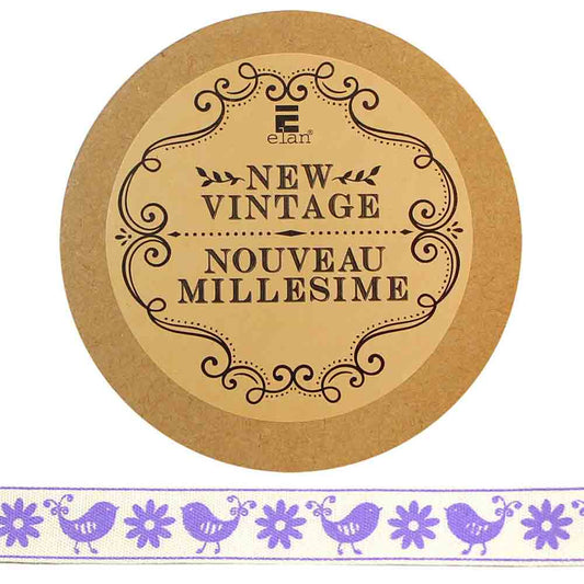 ELAN Cotton Ribbon - Birds & Flowers - 15mm x 5m - Lavender