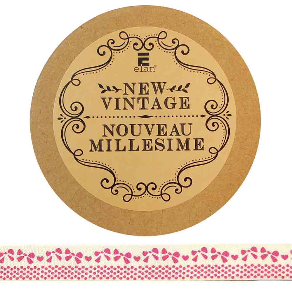ELAN Cotton Ribbon - Bow & Dots - 15mm x 5m - Pink