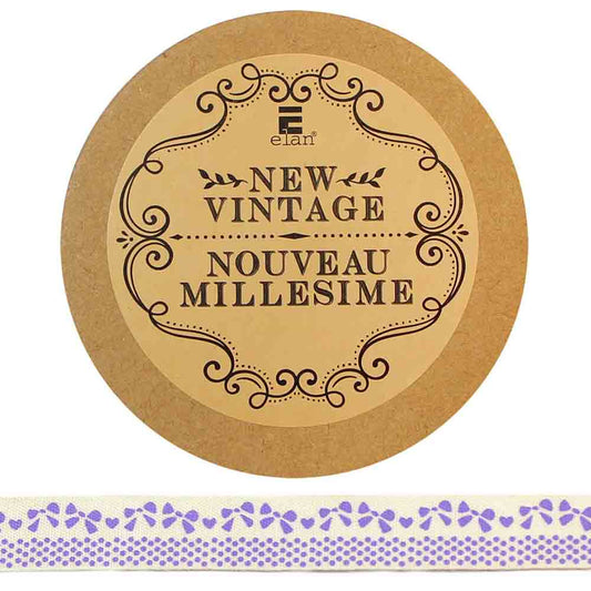 ELAN Cotton Ribbon - Bow & Dots - 15mm x 5m ( 5/8" x 5 1/2") - Lavender