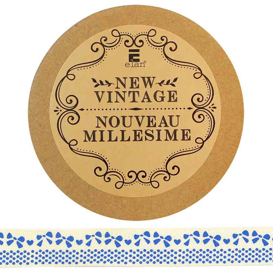 ELAN Cotton Ribbon - Bow & Dots - 15mm x 5m ( 5/8" x 5 1/2") - Light Blue