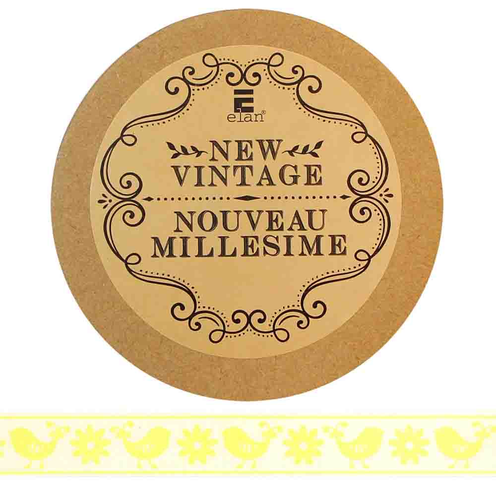 ELAN Cotton Ribbon - Birds & Flowers - 15mm x 5m (5/8" x 5 1/2") - Yellow