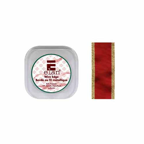 ELAN Wire-Edge Ribbon 32 mm × 5 m, Red With Gold Edges