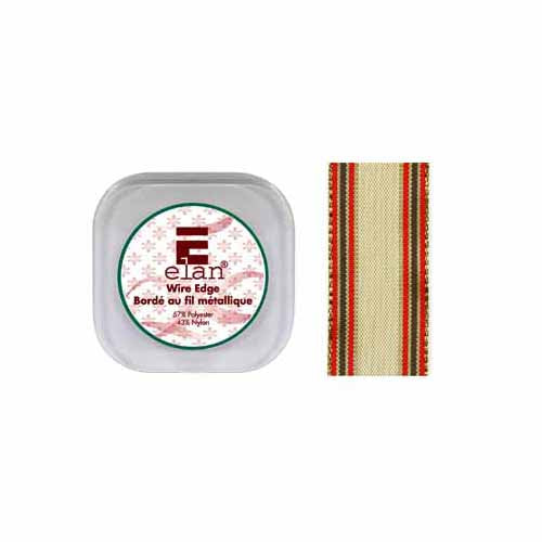 ELAN Wire Edge Ribbon 36mm x 4m - Gold/Red/Green Stripes