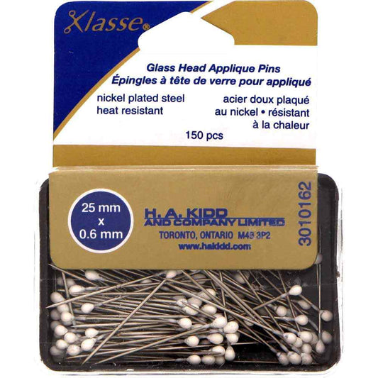 KLASSE Glass Head Appliqué Pins Heat Resistant 25 mm White 150 Pack