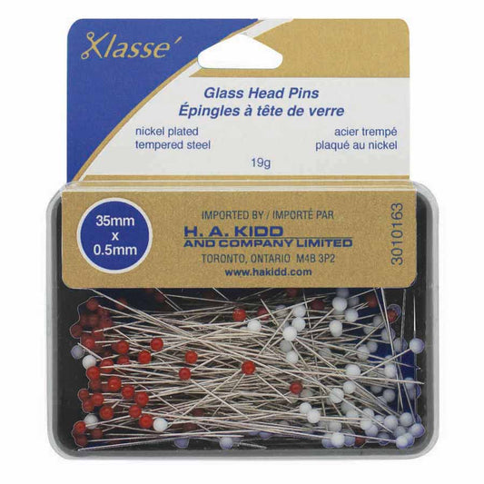 KLASSE Glass Head Pins Heat Resistant 35 mm Red/White 175 Pack