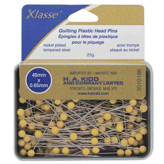 KLASSE Quilting Plastic Head Pins Yellow 45 mm 165 Pack