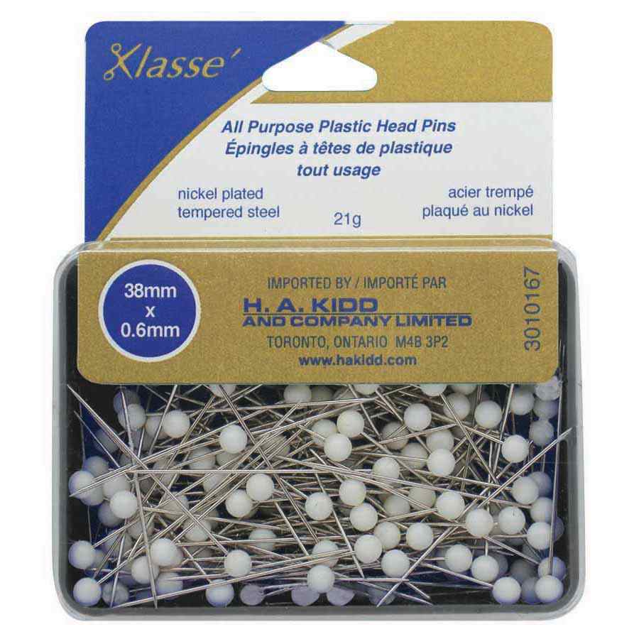 KLASSE All Purpose Plastic Head Pins White 38 mm 170 Pack