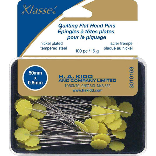 KLASSE Quilting Flathead Pins Yellow 50 mm 100 Pack