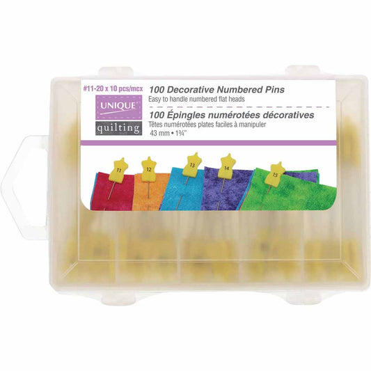 UNIQUE QUILTING Numbered Marking Pins #11–20 - 43 mm (1 3/4") - 100 pcs