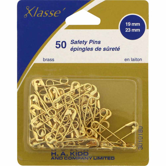 KLASSE Brass Safety Pins Assorted Sizes 0–1 50 Pack