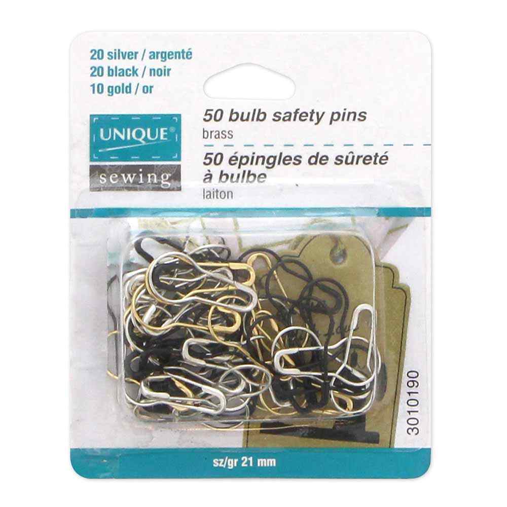 UNIQUE SEWING Bulb Safety Pins – Brass – 50 pcs