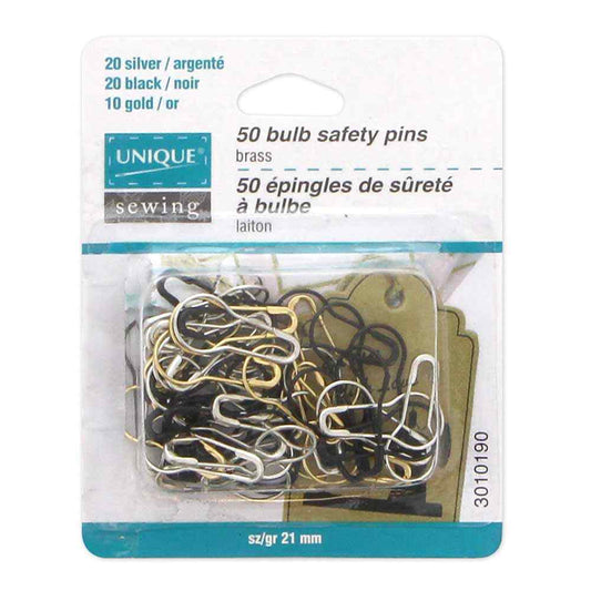 UNIQUE SEWING Bulb Safety Pins – Brass – 50 pcs