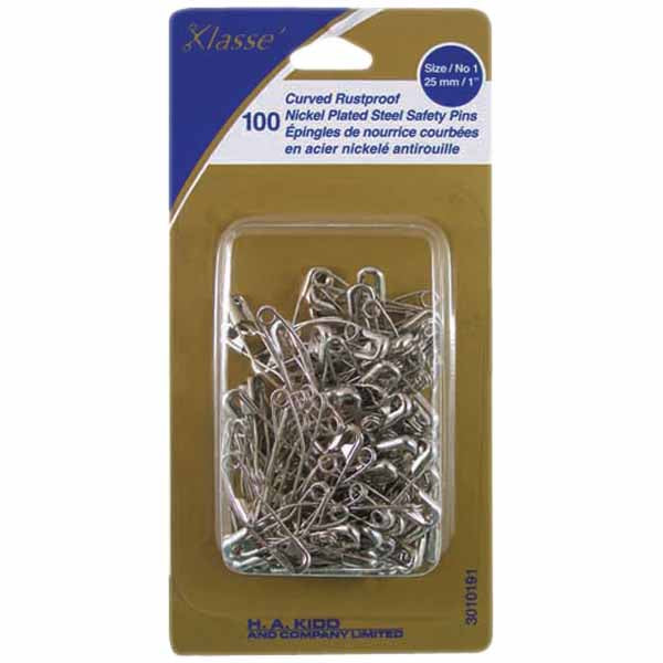 KLASSE Curved Safety Pin 25 mm Size 1 100 Pack