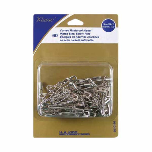 KLASSÉ Curved Safety Pins Quilting 38 mm (1 1/2") Size 2 60 Count