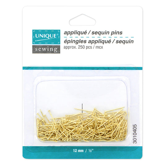 UNIQUE Sequin Pins – 12 mm (1/2 in) – Gold – 250 Pack