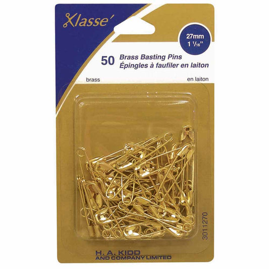 KLASSÉ Brass Safety Pins Rust Resistant 27 mm (1 1/16") Size 1 50 Count