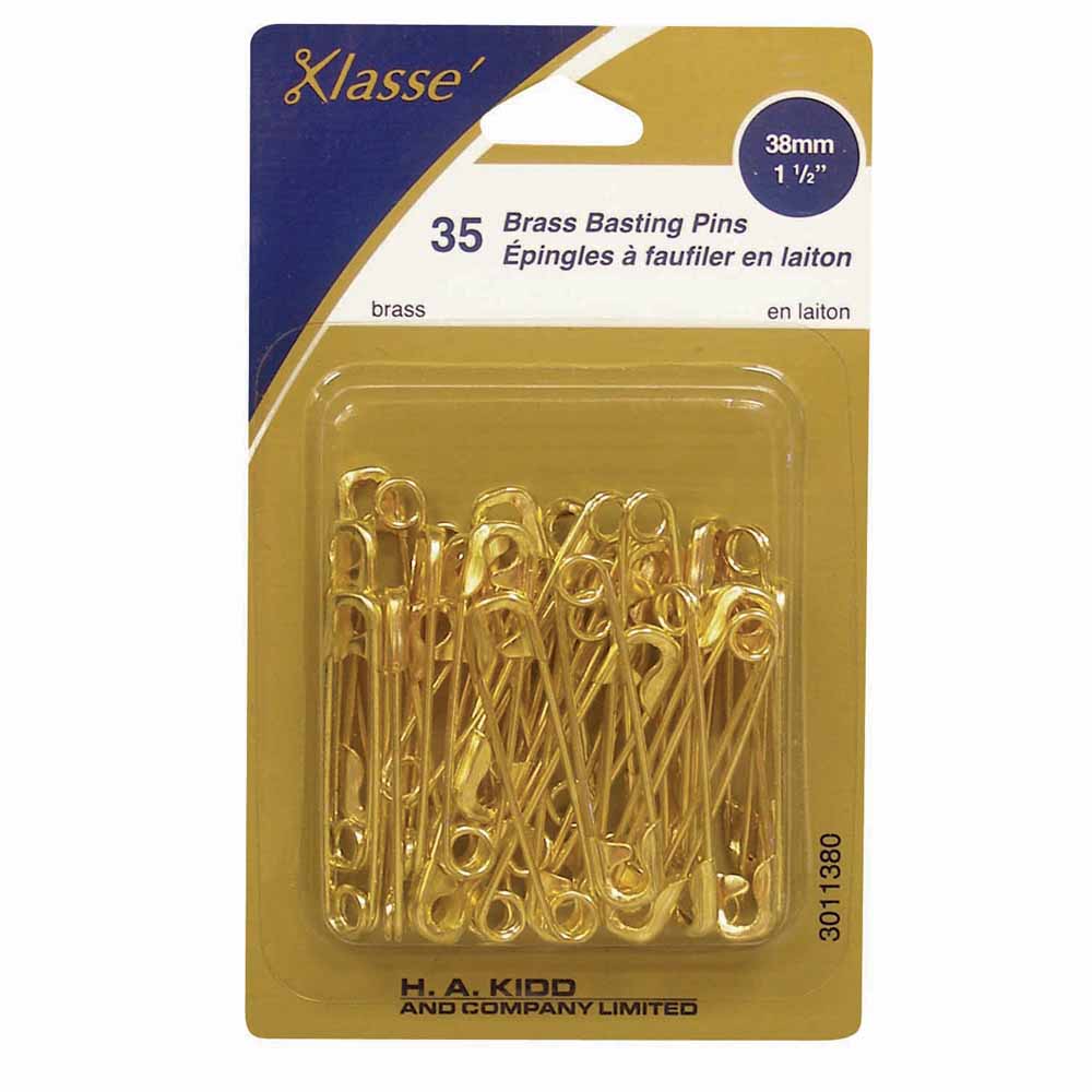 KLASSÉ Brass Safety Pins Rust Resistant 38 mm (1 1/2") Size 2 35 Count