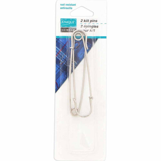 UNIQUE SEWING Kilt Pins — Silver Finish, 75 mm (3″), 2 Pack