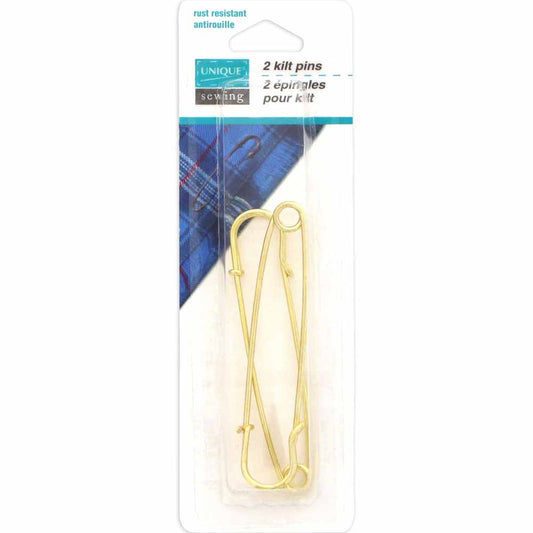 UNIQUE SEWING Kilt Pins — Gold Finish, 75 mm (3″), 2 Pack
