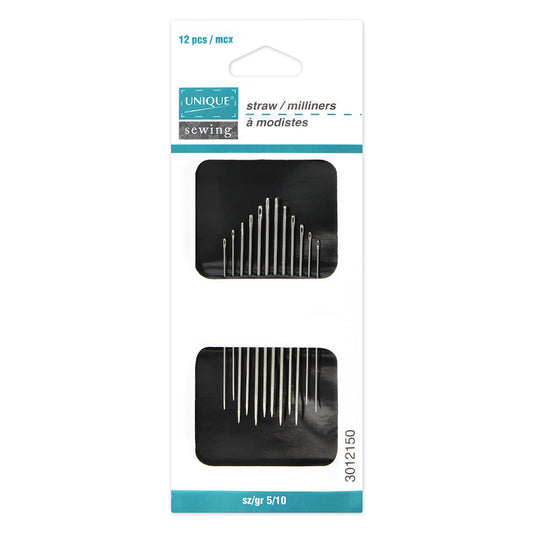 UNIQUE SEWING Straw (Milliners) Needles — Sizes 5/10, 12 pcs