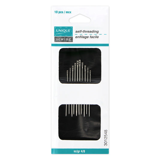 UNIQUE SEWING Self‑Threading Needles – Sizes 4/8 – 10 pcs
