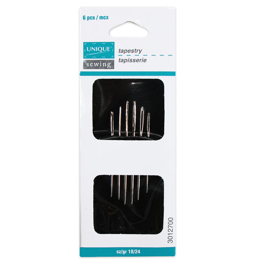 UNIQUE SEWING Tapestry Needles — Sizes 18–24, 6 Pack