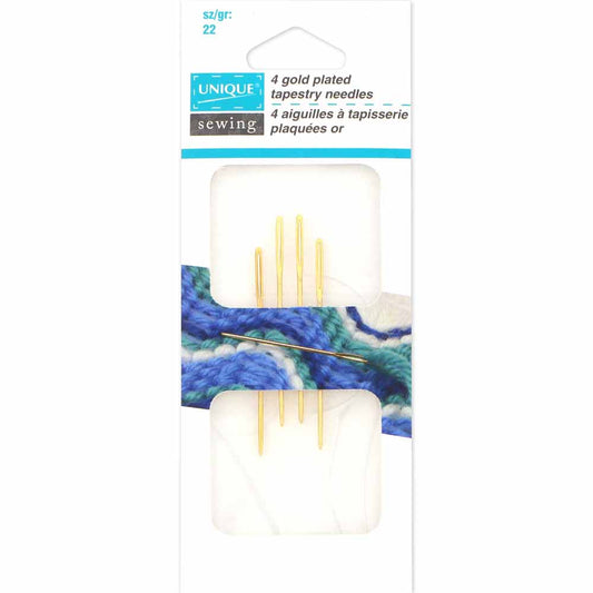 UNIQUE SEWING Gold‑Plated Tapestry Needles – Size 22, 4 pcs