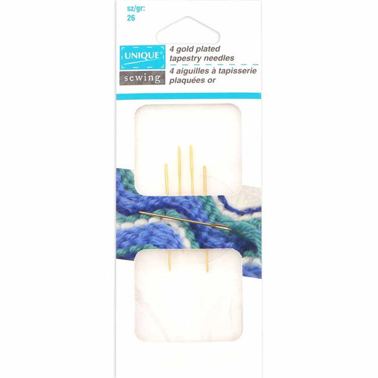 UNIQUE SEWING Gold‑Plated Tapestry Needles – Size 26, 4 pcs