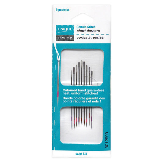 UNIQUE SEWING Certain Stitch Short Darning Needles – sizes 6–8 – 9 pcs