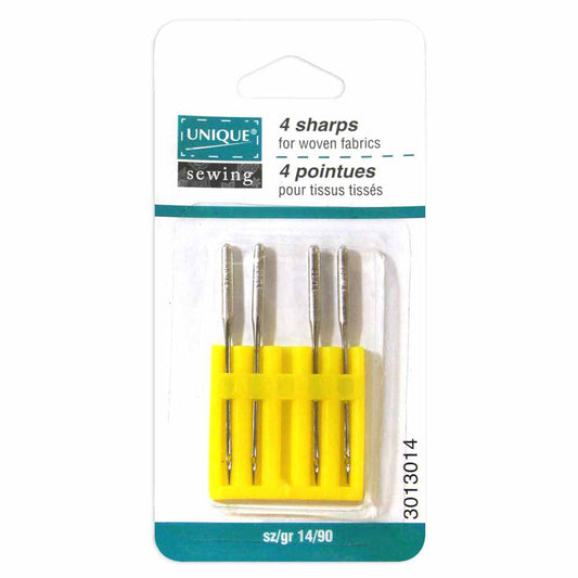UNIQUE SEWING Sharps Sewing Machine Needles, Size 90/14 — 4 Pack