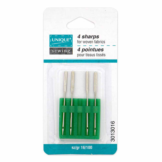 UNIQUE SEWING Sharps Sewing Machine Needles, Size 100/16 — 4 Pack