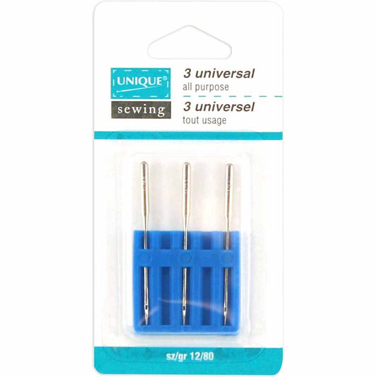 UNIQUE SEWING Universal Sewing Machine Needles, Size 80/12 — 3 Pack
